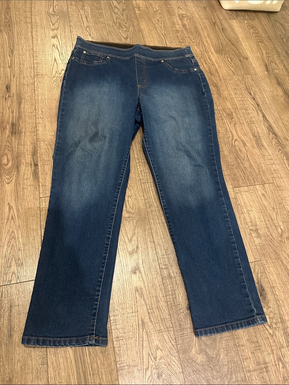 Kim Rogers Pull-On Jeans Womens 14 Short Dark Wash Tummy Control Stretch Denim